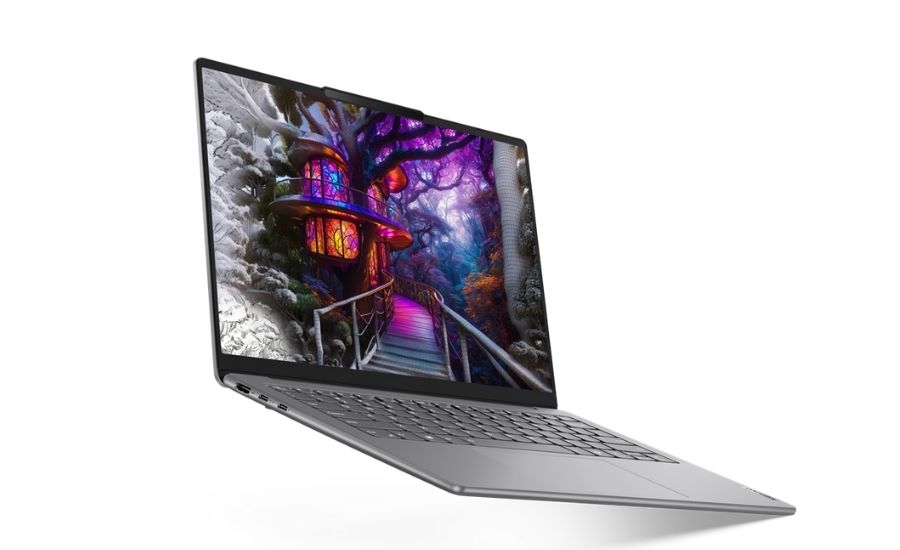 Cận cảnh loa và webcam của laptop Lenovo Yoga Slim 7 14IMH9 83CV001VVN, thể hiện thiết kế tinh tế.